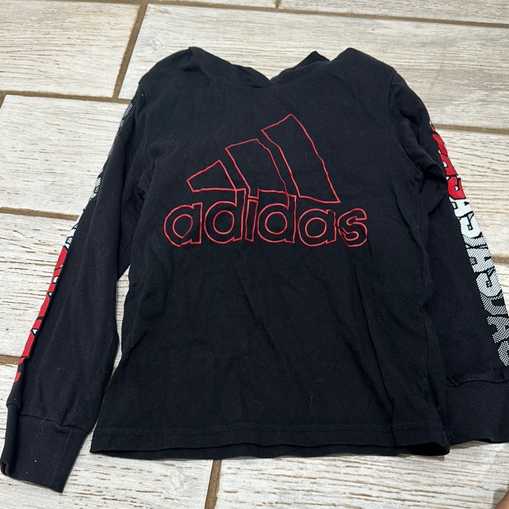 Adidas Kids Black and Red Long Sleeve Tee